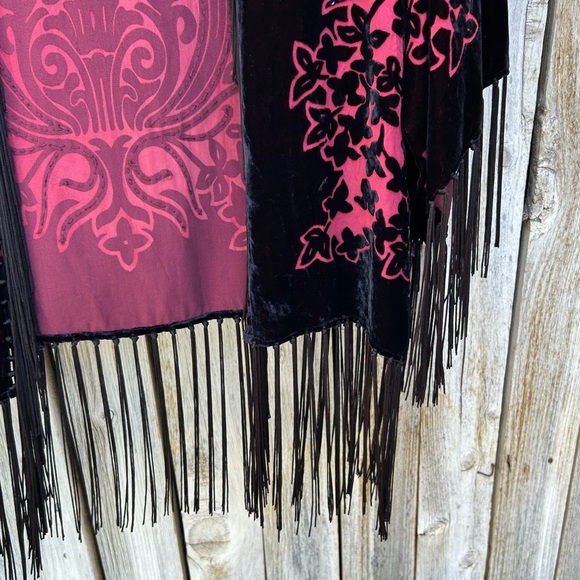 Vintage Y2K R&K Evening Silk Velvet Beaded Kimono Red Black S - Picture 7 of 17